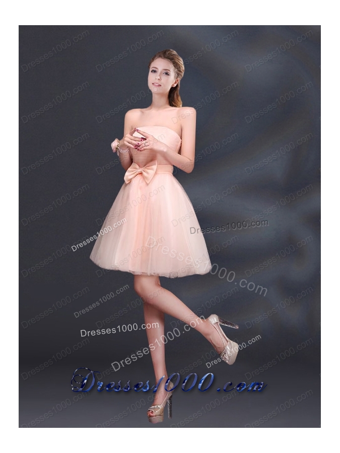 2015 Bowknot A Line Strapless Prom Dress with Lace Up