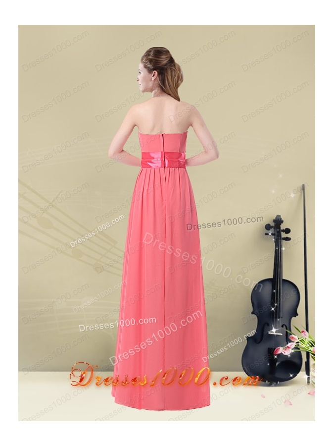 Sweetheart Watermelon Long Prom Dress with Bow Belt