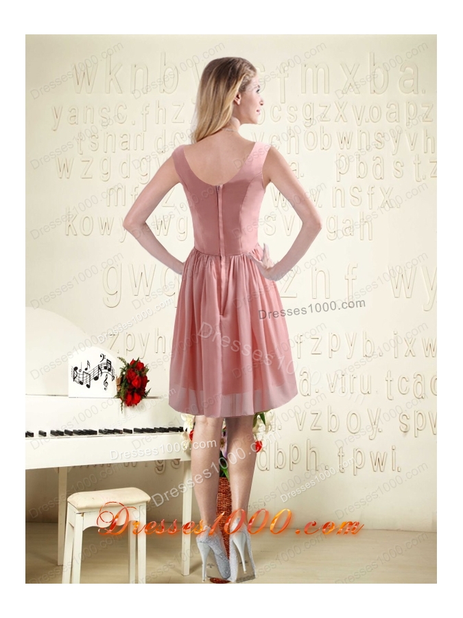 V Neck Empire Chiffon Ruching Prom Dresses for 2015