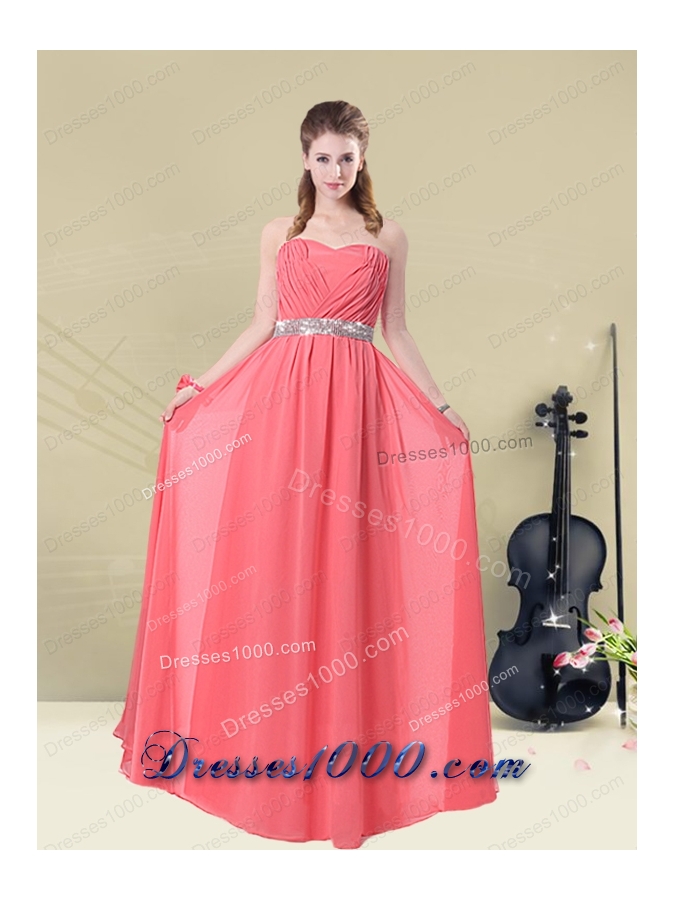 Exquisite Watermelon Prom Dresses with Ruch and Beading