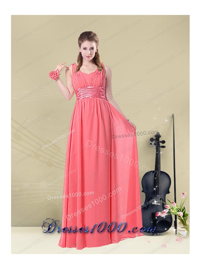 Exquisite Watermelon Prom Dresses with Ruch and Beading