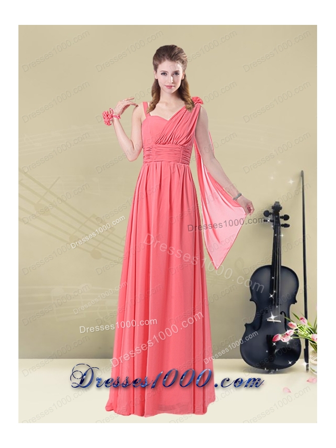 Exquisite Watermelon Prom Dresses with Ruch and Beading