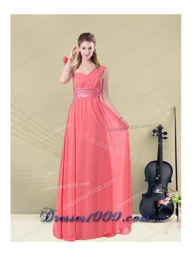 Exquisite Watermelon Prom Dresses with Ruch and Beading