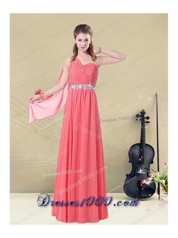 Exquisite Watermelon Prom Dresses with Ruch and Beading