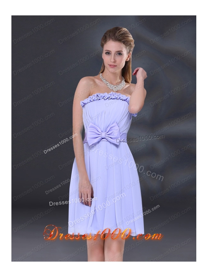 Lavender A Line Strapless Prom Dress with Bowknot