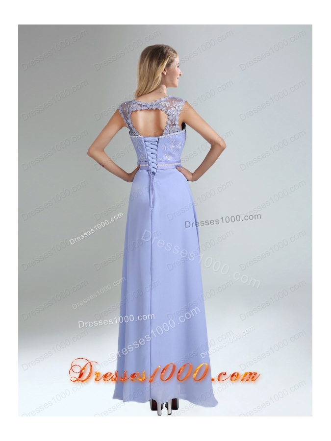 Lavender Scoop Belt and Lace Empire 2015 Prom Dress