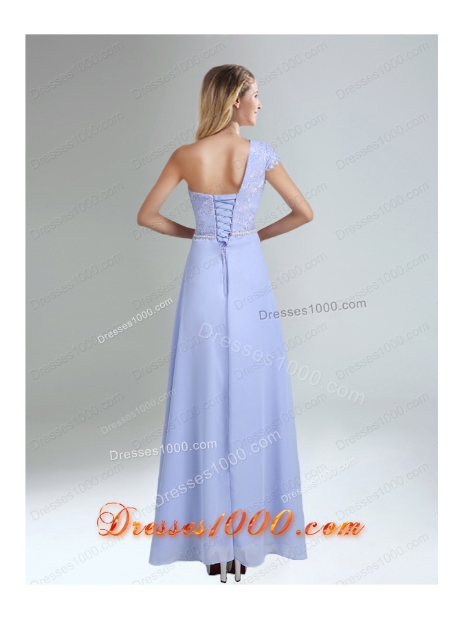One Shoulder Belt Empire 2015 Appliques Prom Dress in Lavender