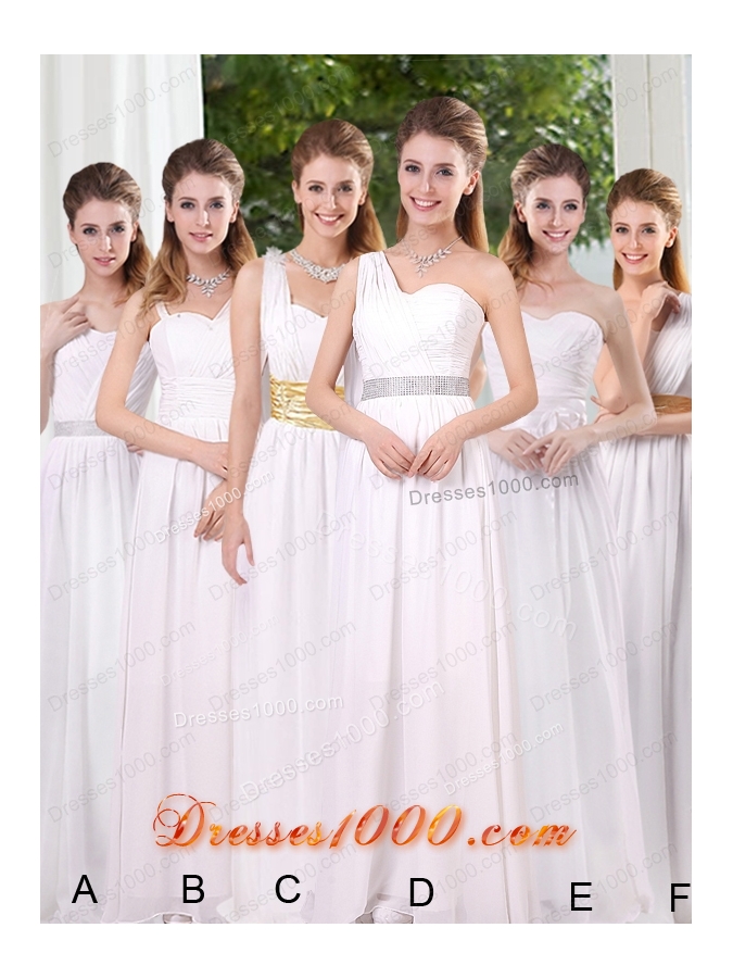 One Shoulder Empire Ruching Sequins White Prom Dresses