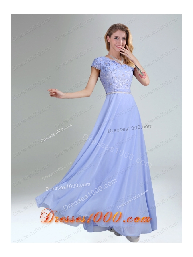 2015 Modest Belt Empire Prom Dress in Lavender