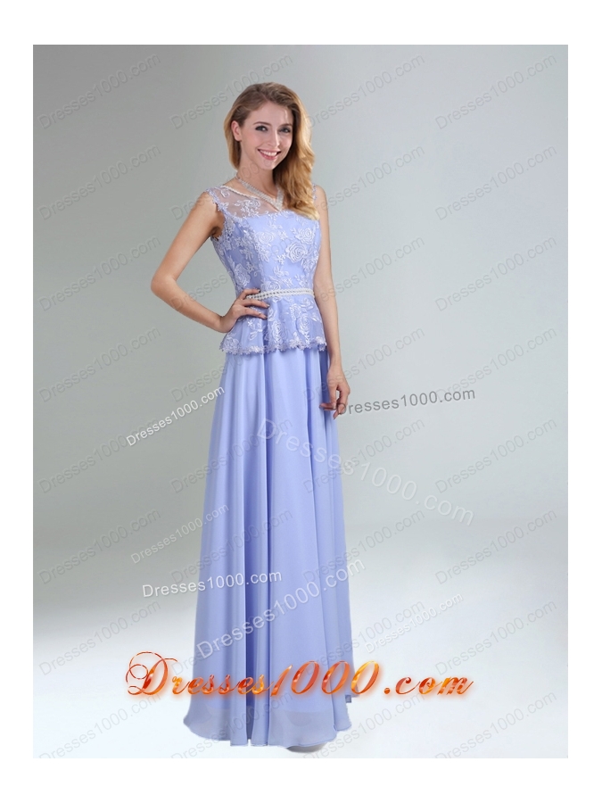 2015 Modest Belt Empire Prom Dress in Lavender