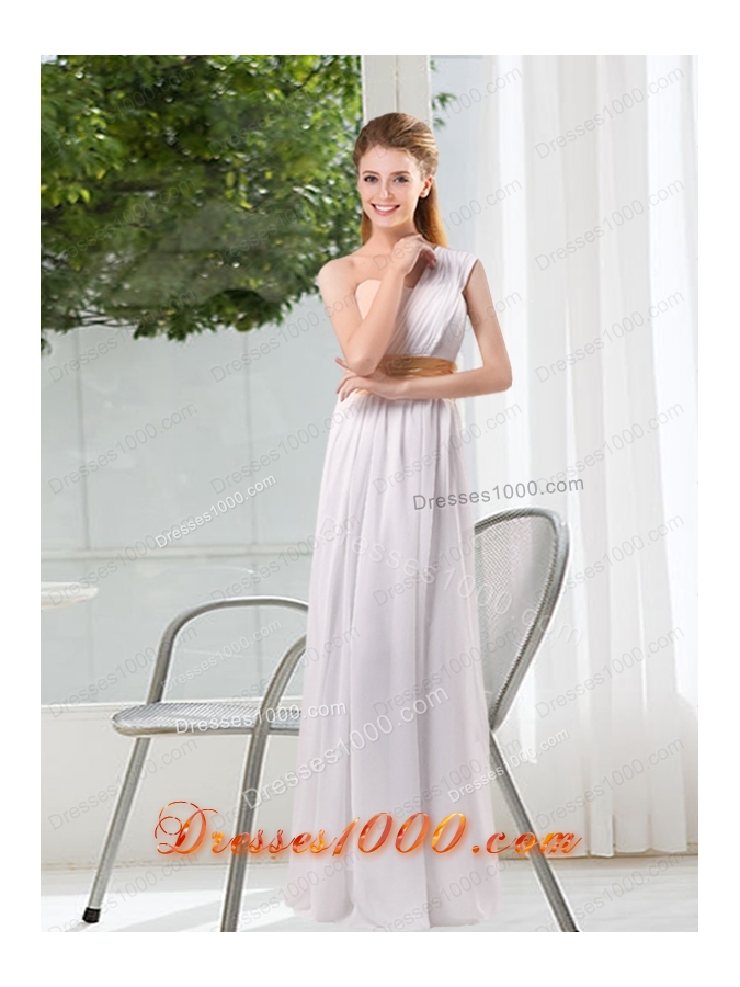 White Ruching Empire Prom Dresses for 2015
