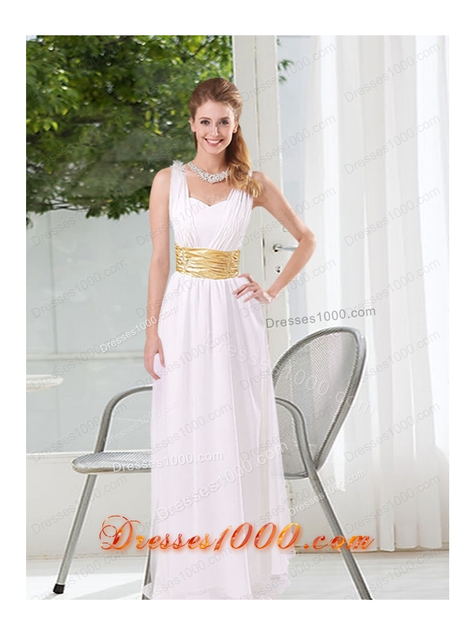 White Ruching Empire Prom Dresses for 2015