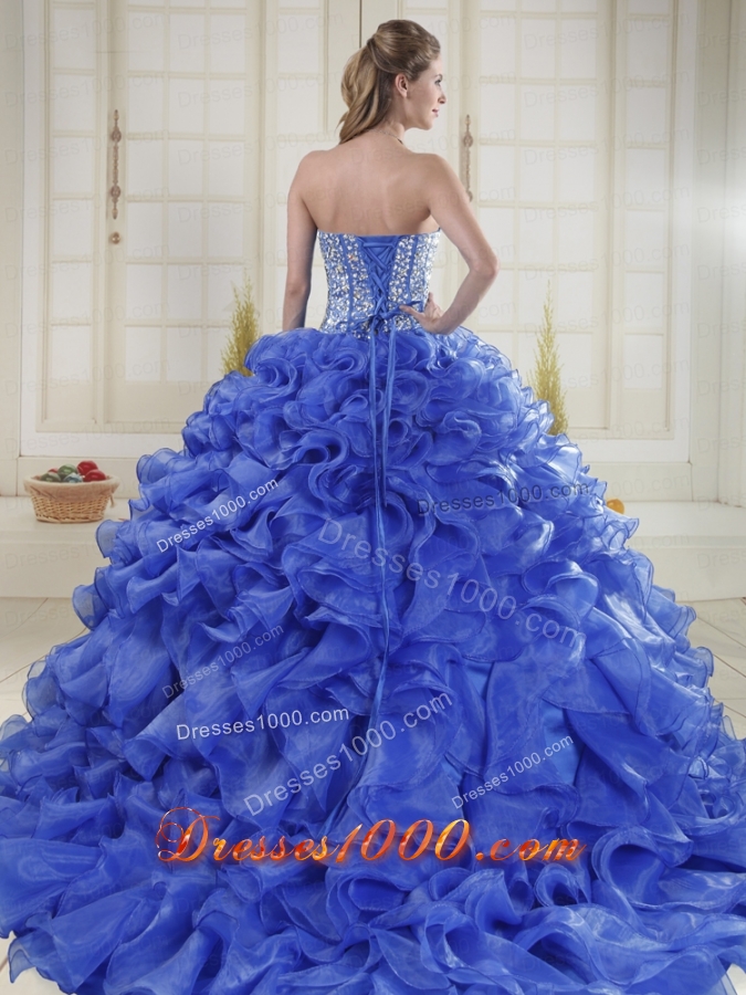 2014 Puffy Sweetheart Brush Train Quinceanera Dresses