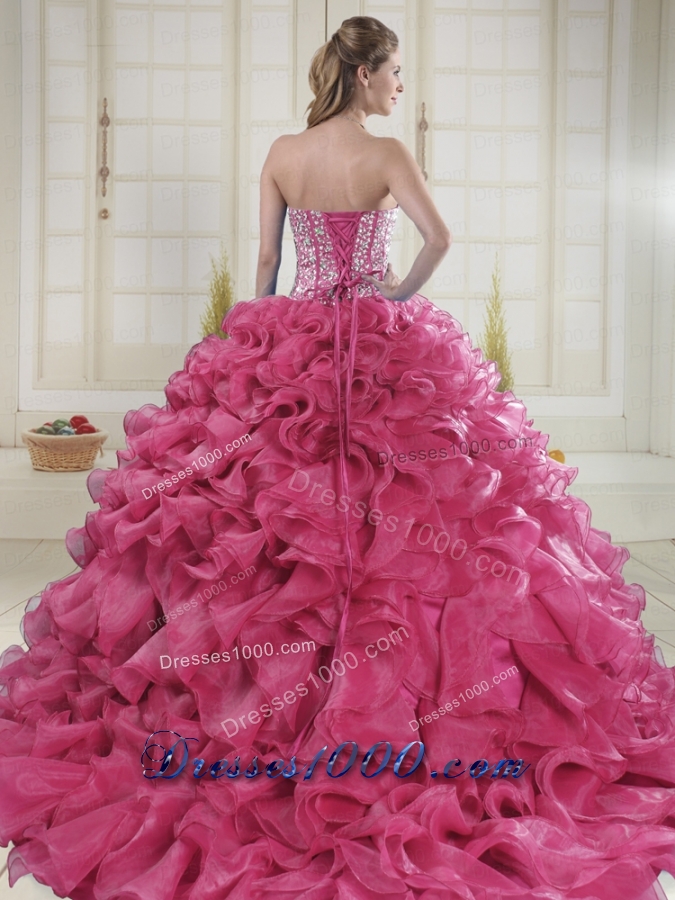 2015 Hot Sale Red Quinceanera Gowns with Beading