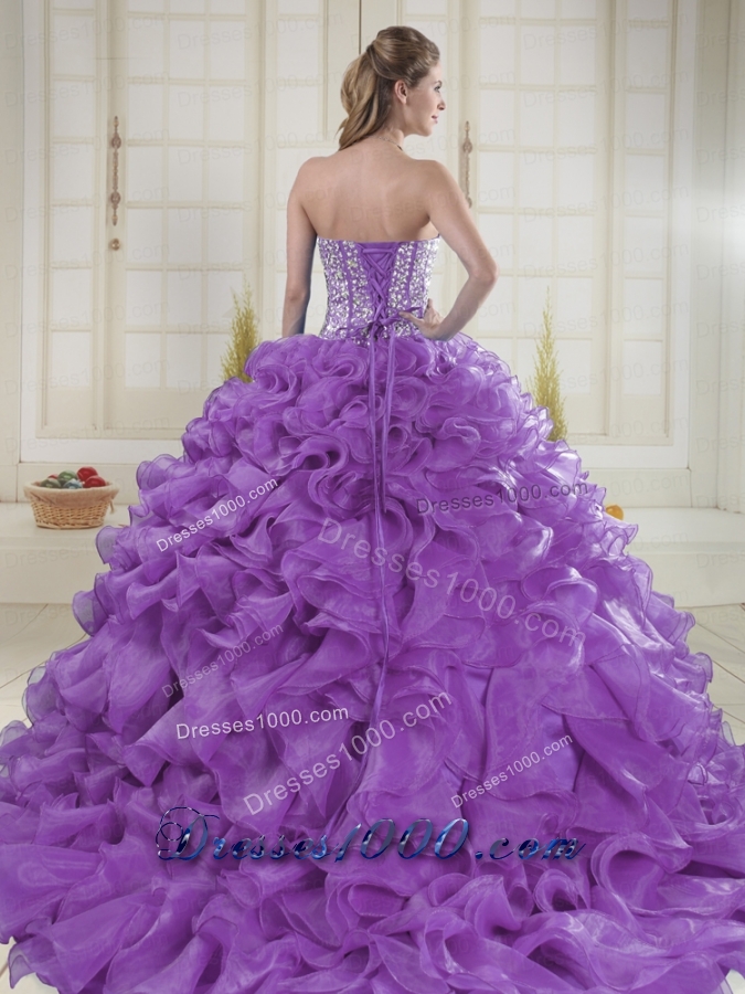 Eggplant Purple Brush Train Quinceanera Dresses with Sweetheart