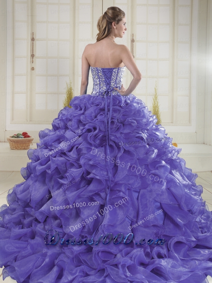 Hot Sale Sweetheart Brush Train Quinceanera Dresses for 2015