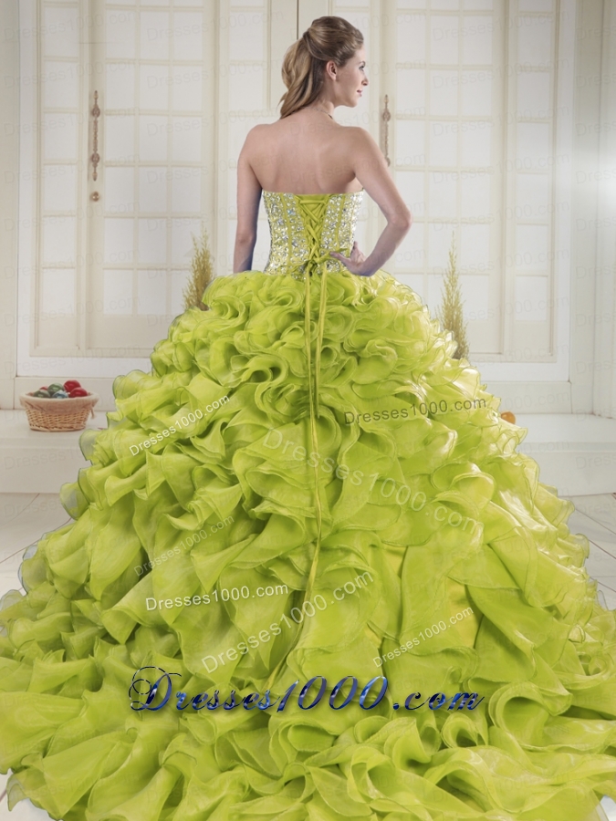 Most Popular Sweetheart Brush Train Beading Quinceanera Dresses