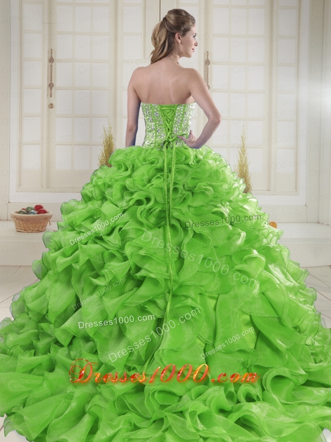 Sweet Sweetheart Spring Green Quinceanera Dresses with Brush Train