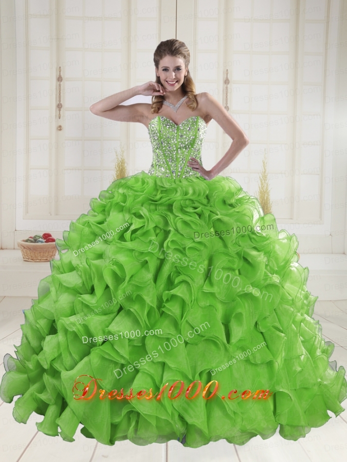 Sweet Sweetheart Spring Green Quinceanera Dresses with Brush Train