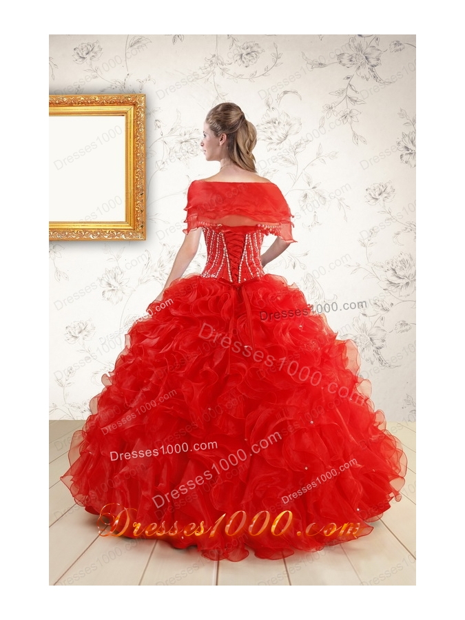 2015 Ball Gown Beading Quinceanera Dresses in Red