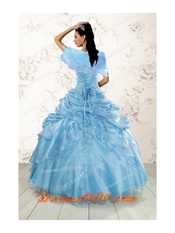 2015 Brand New Aqua Blue Quinceanera Dresses with Appliques