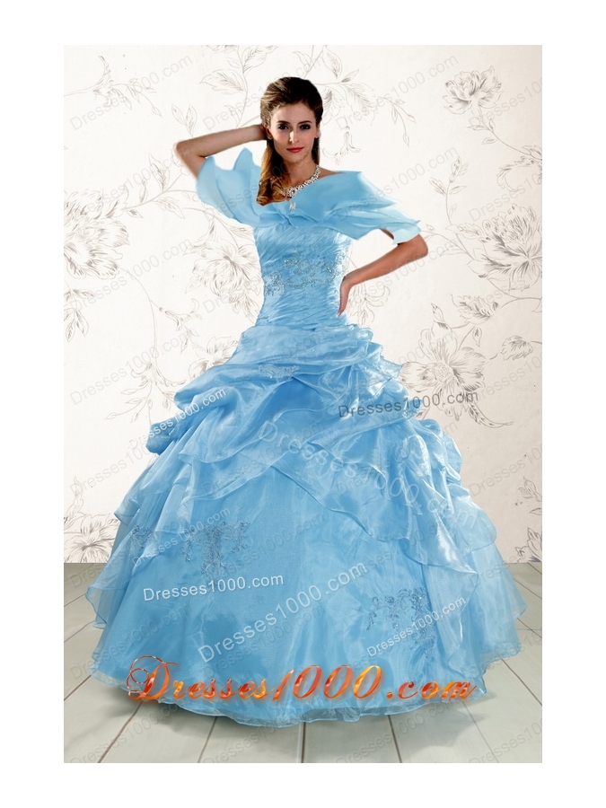 2015 Brand New Aqua Blue Quinceanera Dresses with Appliques