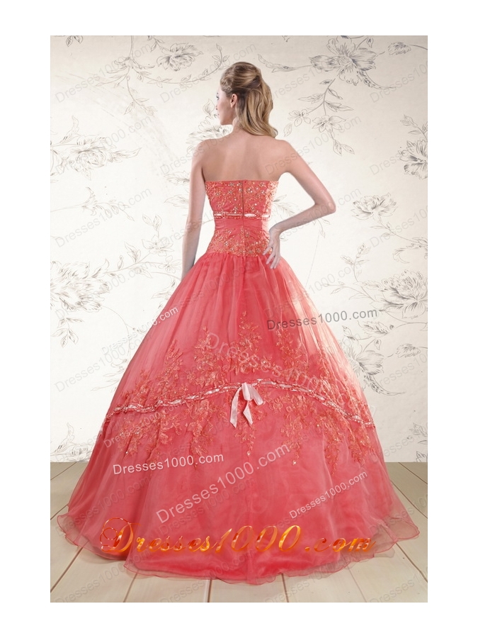 2015 Elegant Appliques Sweetheart Sweet 15 Dresses in Watermelon