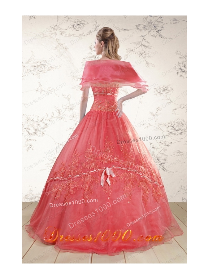 2015 Elegant Appliques Sweetheart Sweet 15 Dresses in Watermelon