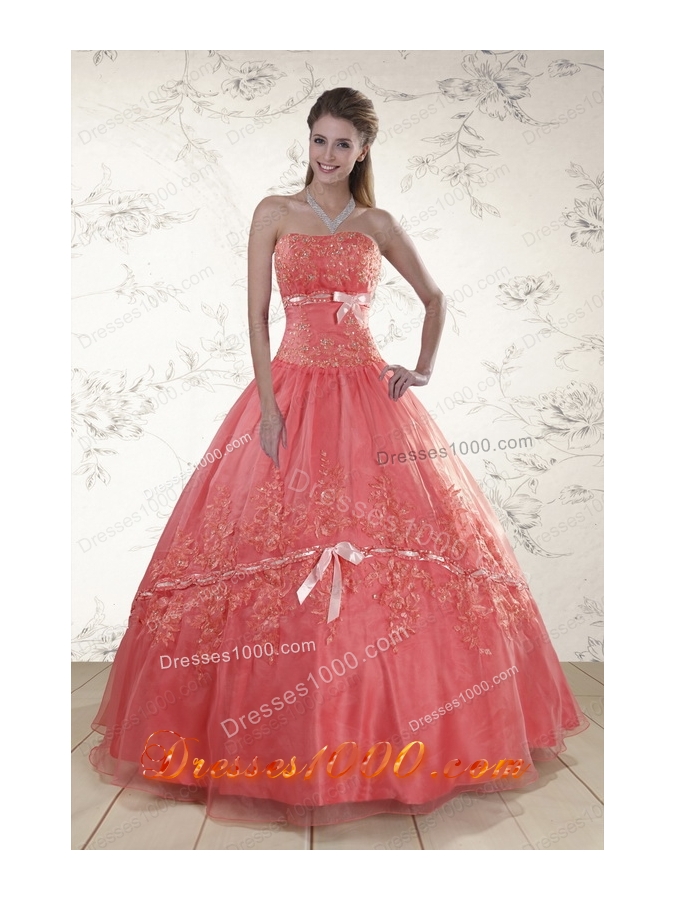 2015 Elegant Appliques Sweetheart Sweet 15 Dresses in Watermelon