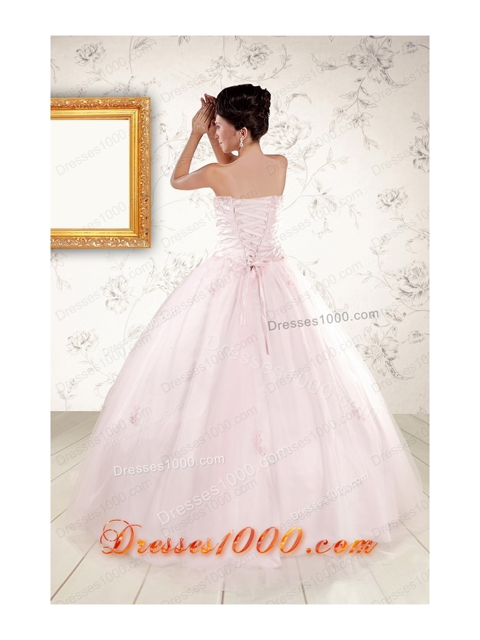 2015 Modest Light Pink Quinceanera Dresses with Appliques
