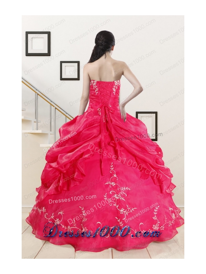 2015 Modest Sweetheart Embroidery Quinceanera Dress in Hot Pink