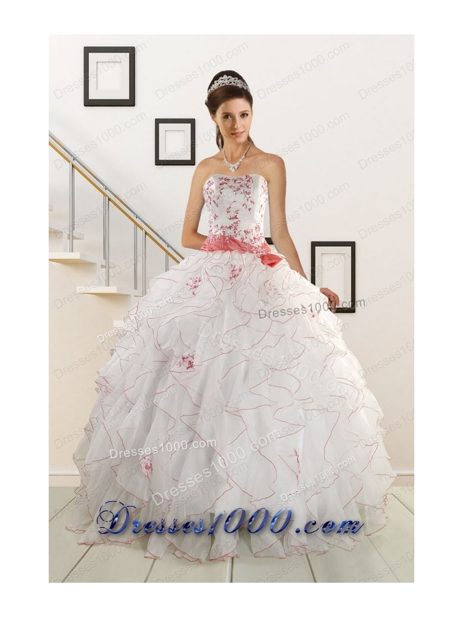 Appliques and Belt 2015 Brand New Quinceanera Dresses