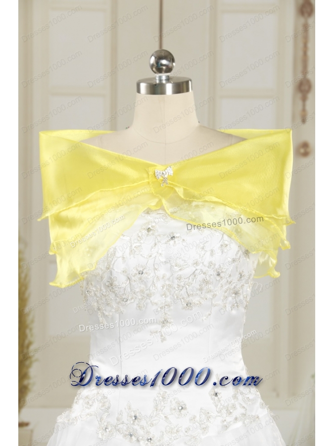 Elegant Appliques and Hand Made Flower Champagne Quince Dresses
