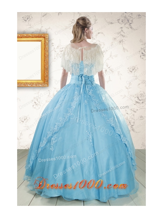 Elegant Strapless Beading 2015 Affordable Quinceanera Dress in Baby Blue