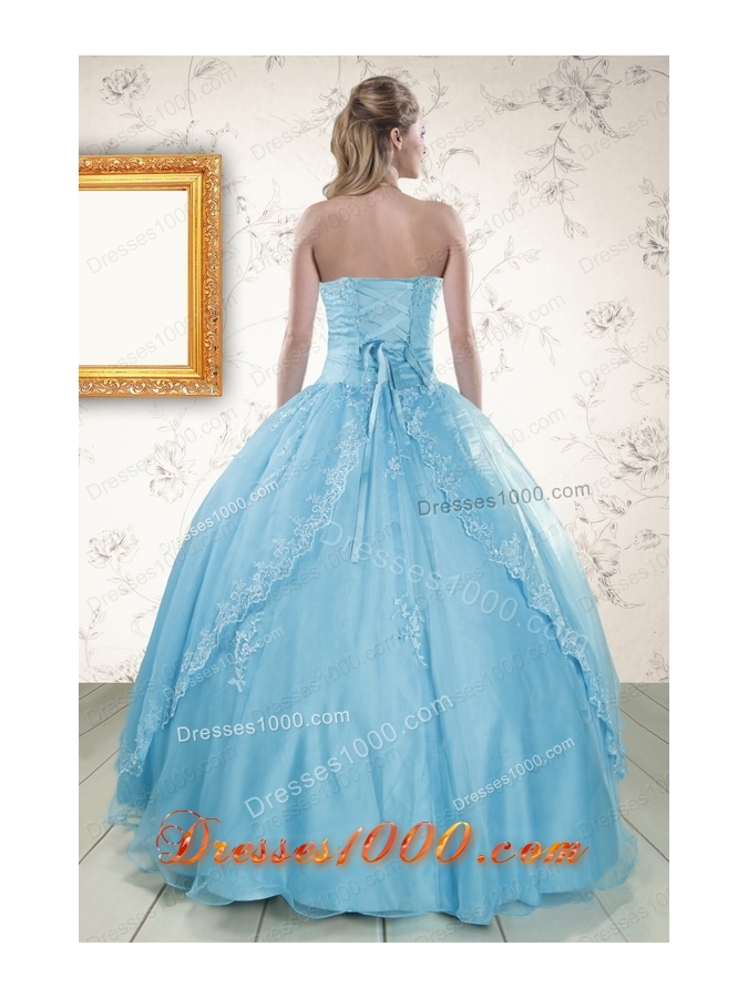 Elegant Strapless Beading 2015 Affordable Quinceanera Dress in Baby Blue