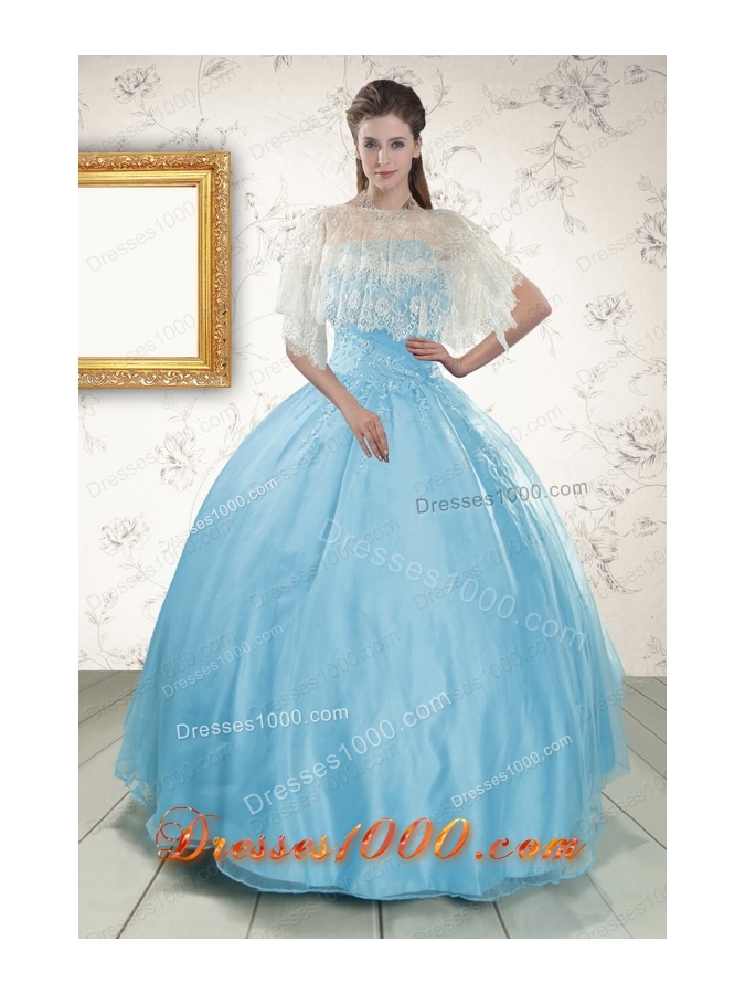 Elegant Strapless Beading 2015 Affordable Quinceanera Dress in Baby Blue