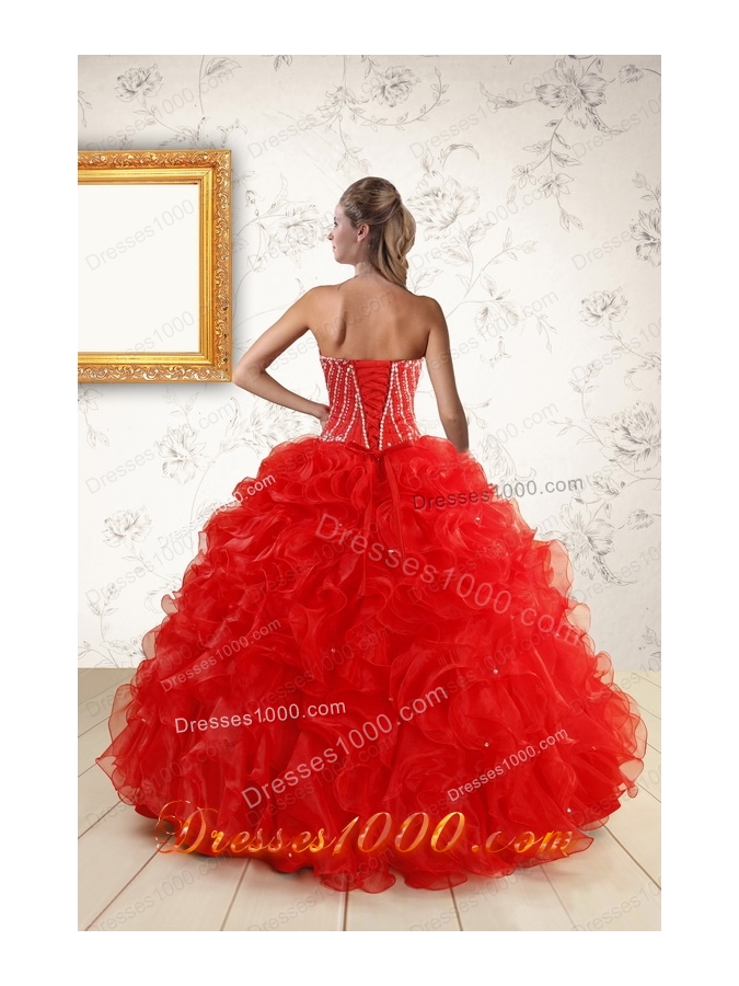 Elegant Sweetheart Beading Perfect Red Quinceanera Dresses for 2015