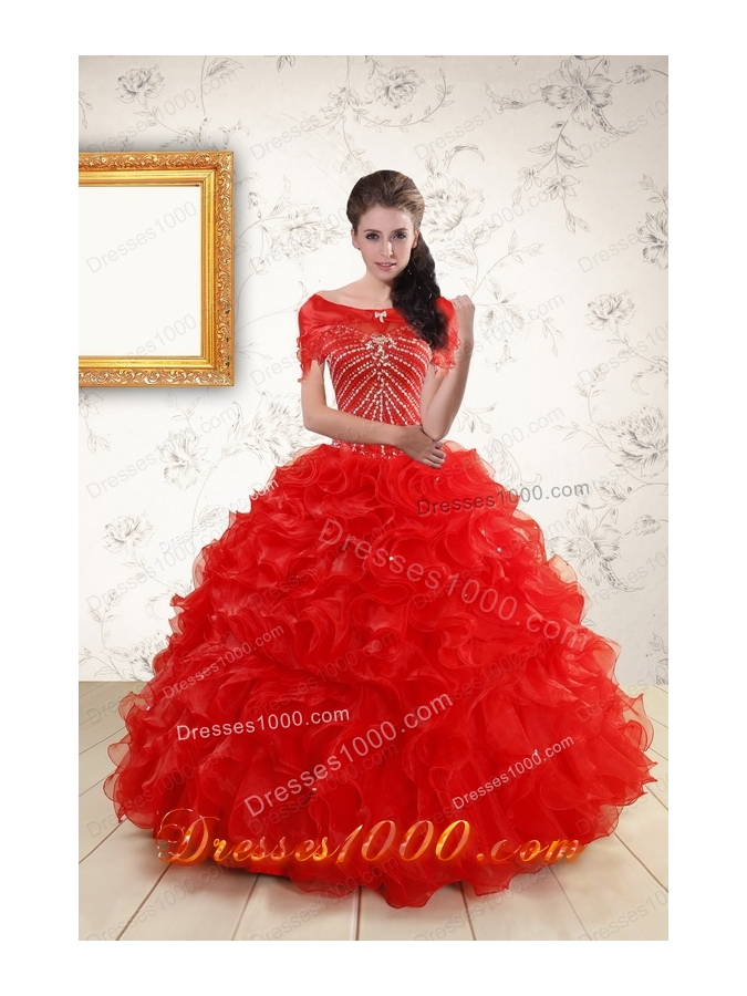 Elegant Sweetheart Beading Perfect Red Quinceanera Dresses for 2015