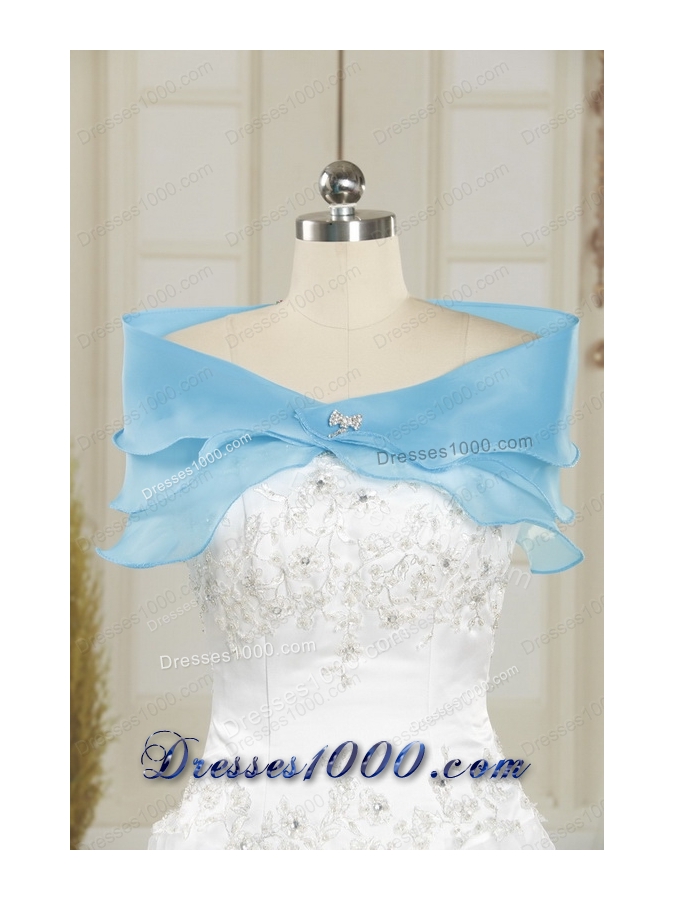 Elegant White and Baby Blue Ball Gown Quinceanera Dress for 2015