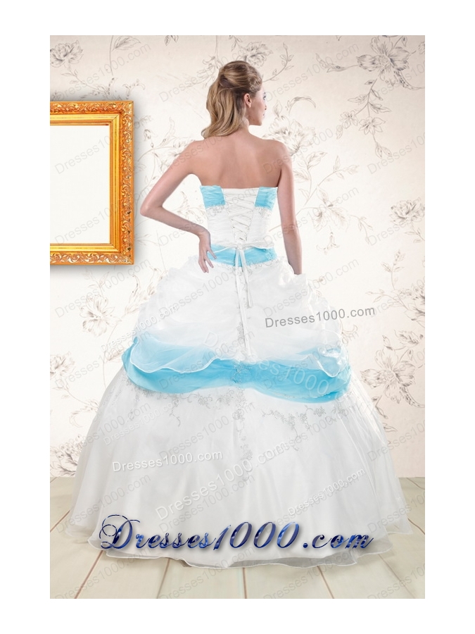 Elegant White and Baby Blue Ball Gown Quinceanera Dress for 2015