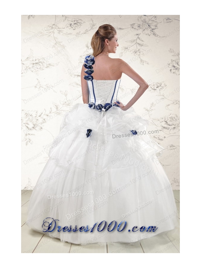 Elegant White One Shoulder Hand Made Flower Quinceanera Dress for 2015