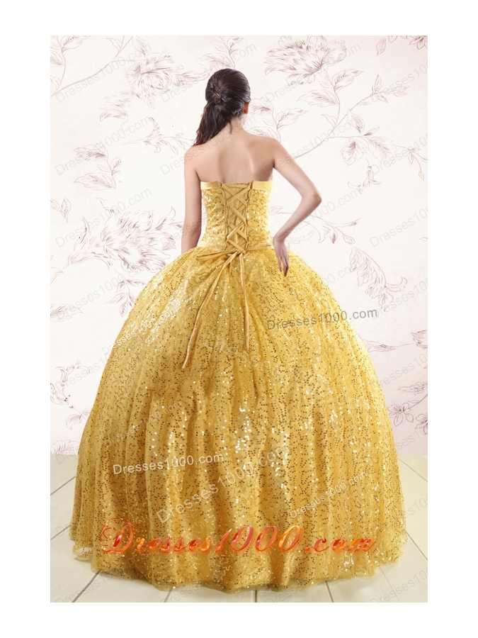 Romantic Yellow Sequined Quinceanera Dress with Strapless