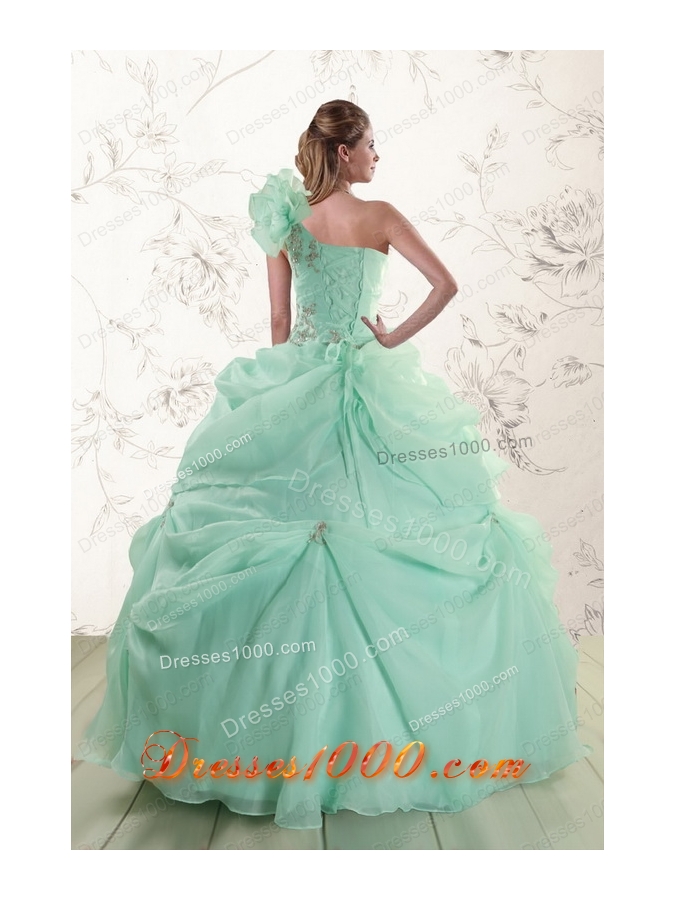 2015 Apple Green One Shoulder Elegant Quinceanera Dresses with Appliques
