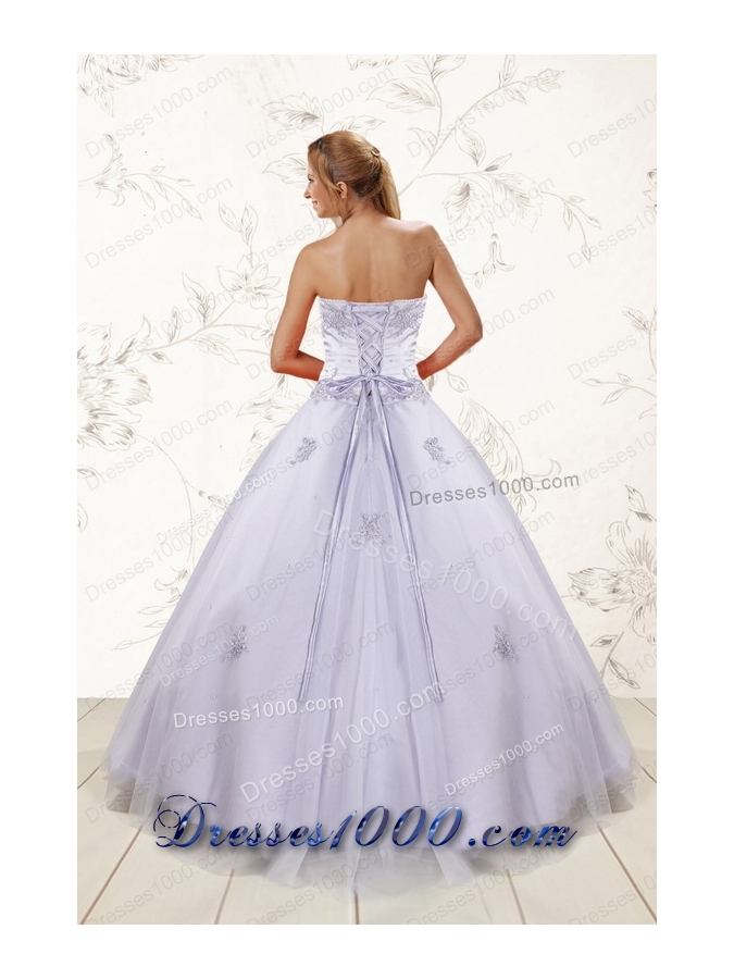 2015 Brand New Strapless Lavender Quinceanera Dresses with Appliques