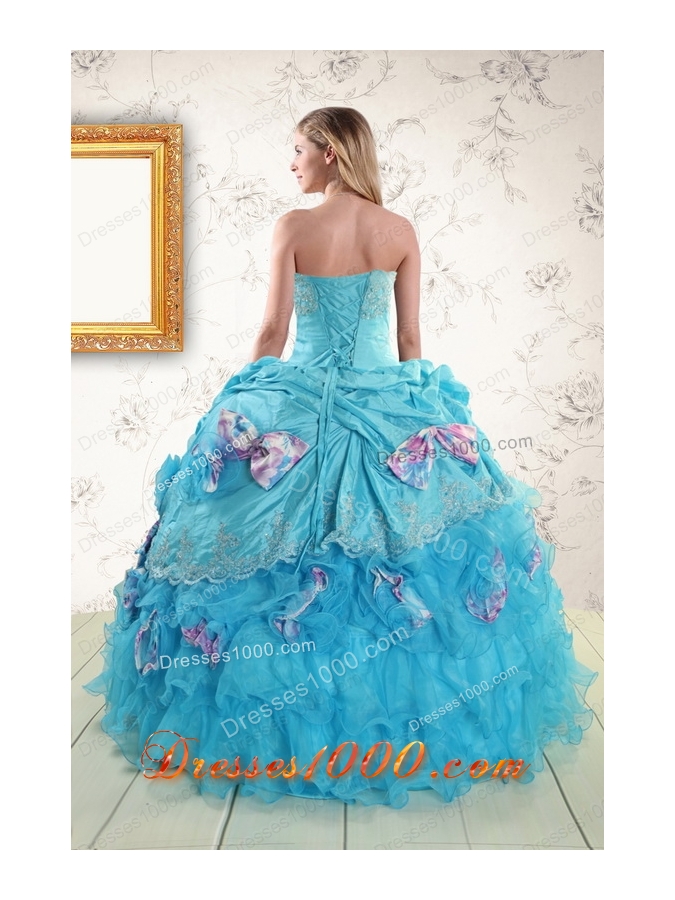 2015 Cheap Aqua Blue Appliques Quinceanera Dresses with Appliques