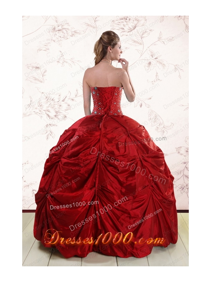 2015 Cheap Beaded Strapless Quinceanera Dresses with Pick Ups