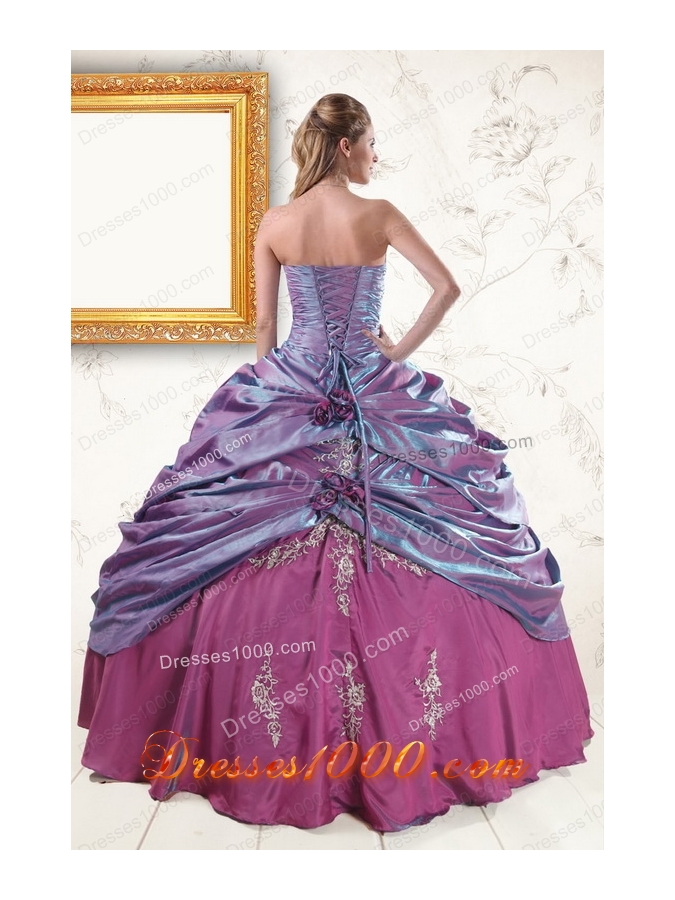 2015 Cheap Purple Appliques Quinceanera Dresses with Strapless