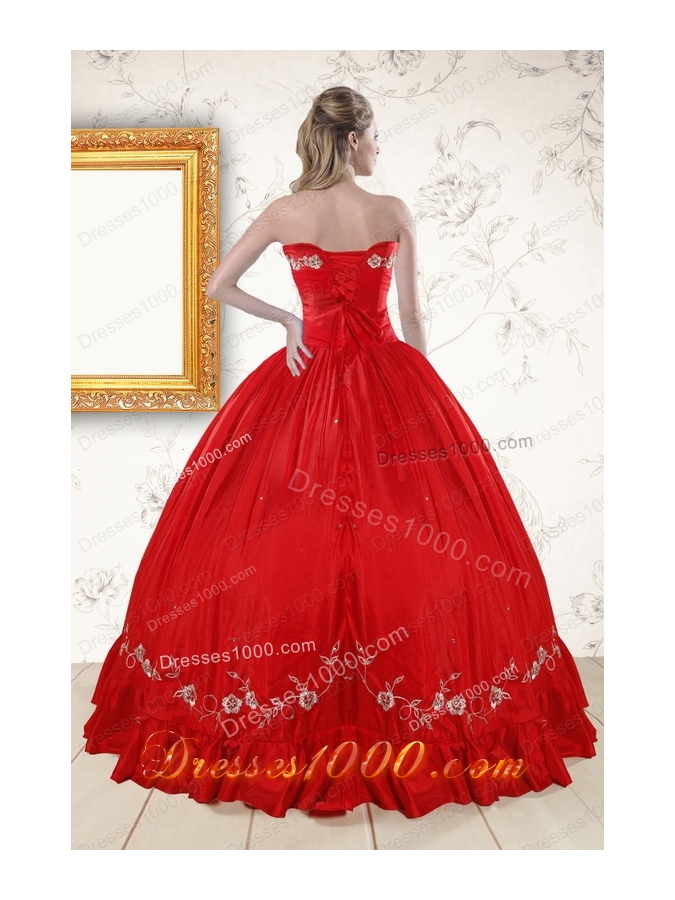 2015 Cheap Sweetheart Red Puffy Quinceanera Dresses with Embroidery