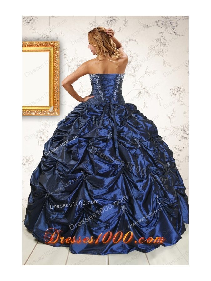 2015 Elegant Appliques Navy Blue Quinceanera Dresses with Pick Ups