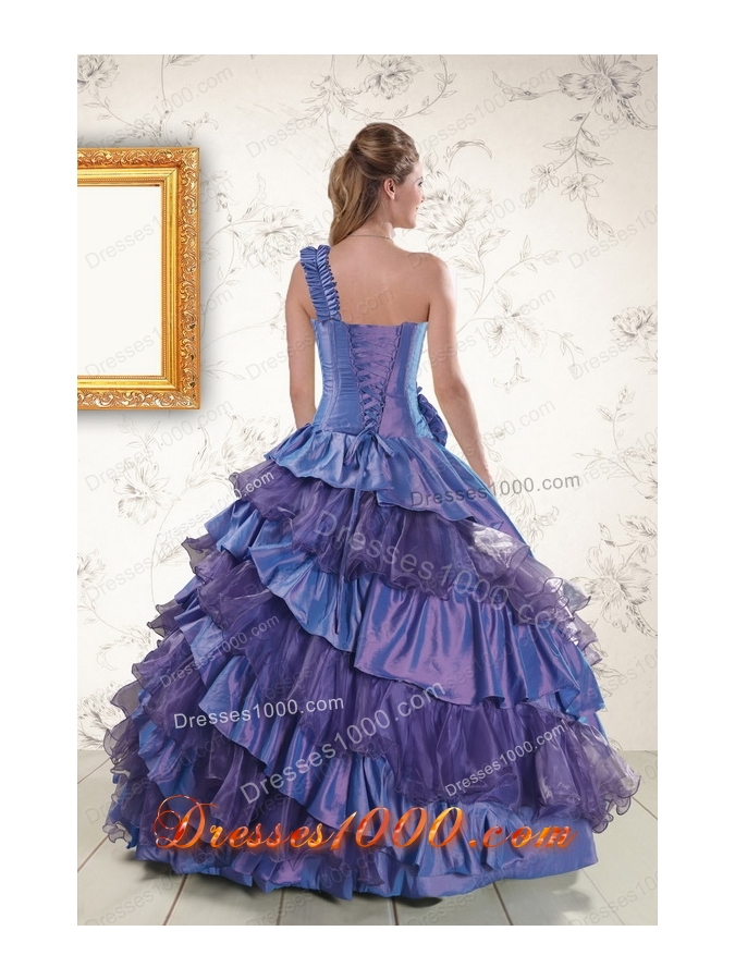 2015 Elegant One Shoulder Hand Made Flowers and Ruffles Quinceanera Dresses